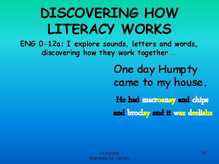 DISCOVERING HOW LITERACY WORKS ENG 0 -12 a: I explore sounds, letters and words, DISCOVERING HOW LITERACY WORKS ENG 0 -12 a: I explore sounds, letters and words,
