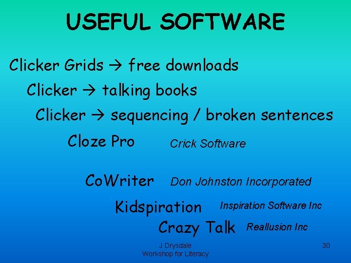 USEFUL SOFTWARE Clicker Grids free downloads Clicker talking books Clicker sequencing / broken sentences USEFUL SOFTWARE Clicker Grids free downloads Clicker talking books Clicker sequencing / broken sentences