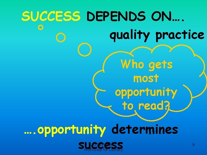 SUCCESS DEPENDS ON…. quality practice Who gets most opportunity to read? …. opportunity determines SUCCESS DEPENDS ON…. quality practice Who gets most opportunity to read? …. opportunity determines