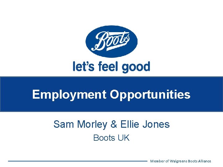 Employment Opportunities Sam Morley & Ellie Jones Boots UK Member of Walgreens Boots Alliance