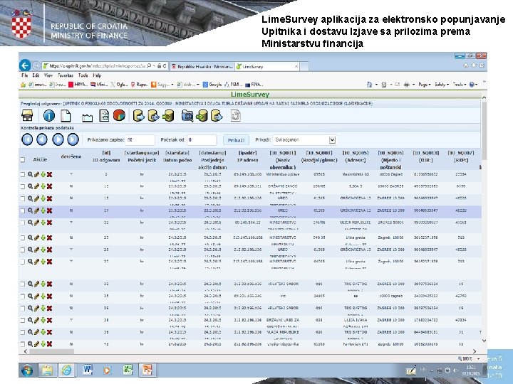 Lime. Survey aplikacija za elektronsko popunjavanje Upitnika i dostavu Izjave sa prilozima prema Ministarstvu