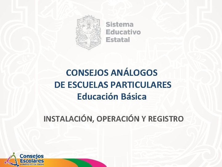 CONSEJOS ANÁLOGOS DE ESCUELAS PARTICULARES Educación Básica INSTALACIÓN, OPERACIÓN Y REGISTRO 