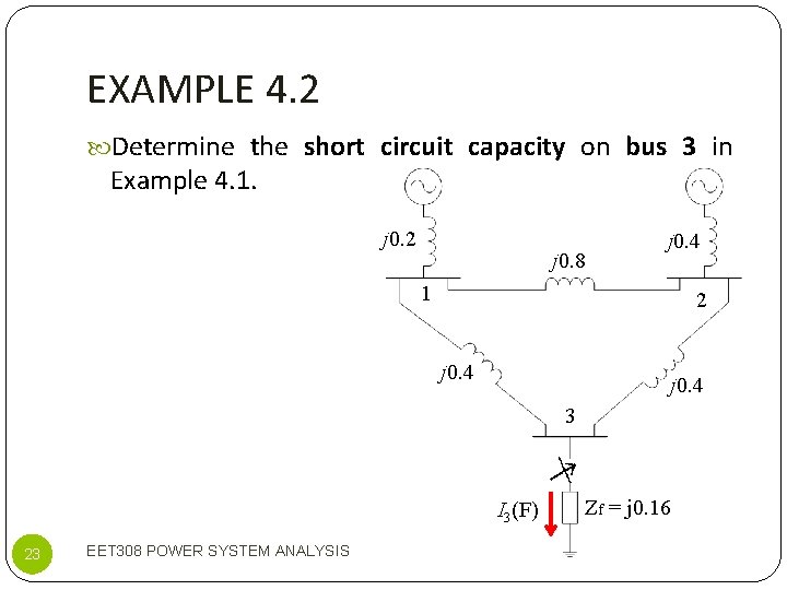 EXAMPLE 4. 2 Determine the short circuit capacity on bus 3 in Example 4.