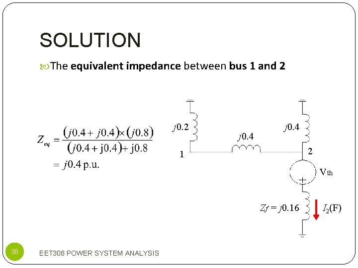 SOLUTION The equivalent impedance between bus 1 and 2 j 0. 4 2 1