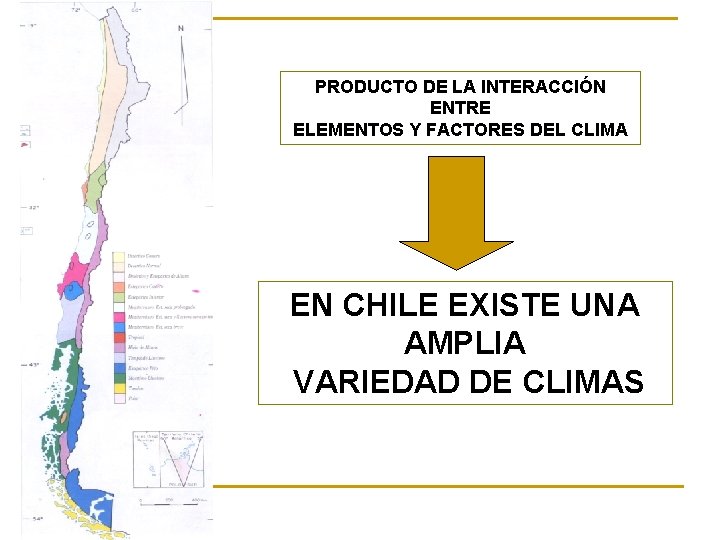 PRODUCTO DE LA INTERACCIÓN ENTRE ELEMENTOS Y FACTORES DEL CLIMA EN CHILE EXISTE UNA