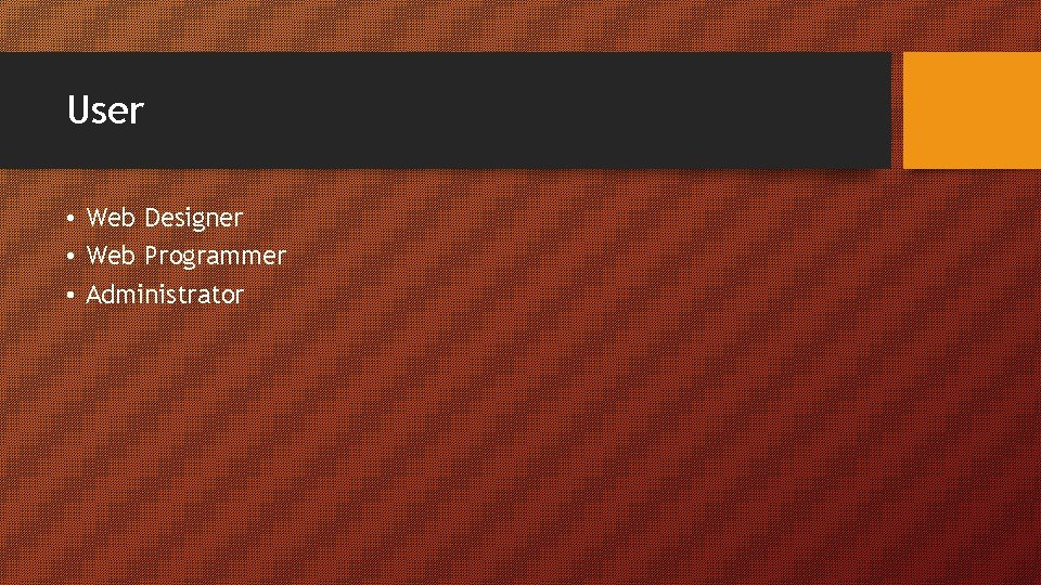 User • Web Designer • Web Programmer • Administrator User • Web Designer • Web Programmer • Administrator