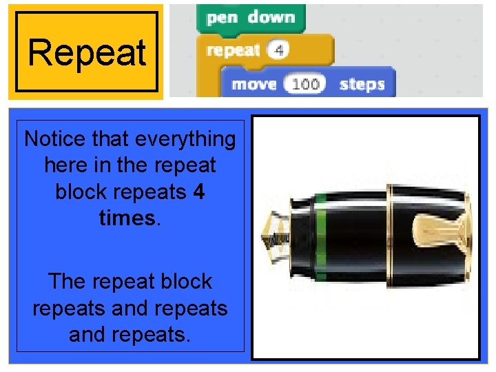 Repeat Notice that everything here in the repeat block repeats 4 times. The repeat