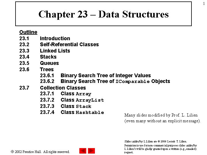 1 Chapter 23 – Data Structures Outline 23. 1 23. 2 23. 3 23.