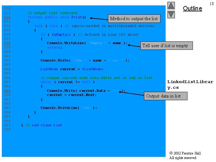 Outline 18 170 171 // output List contents 172 virtual public void Print() Method