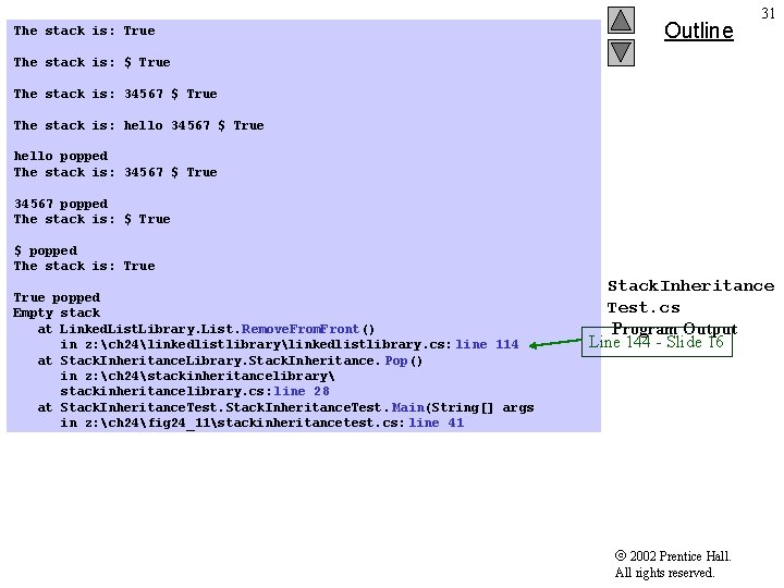 The stack is: True The stack is: $ True The stack is: 34567 $