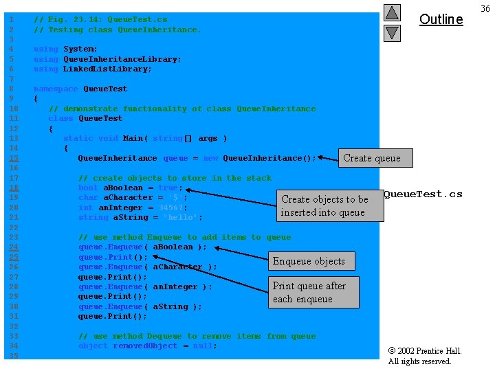 Outline 1 // Fig. 23. 14: Queue. Test. cs 2 // Testing class Queue.