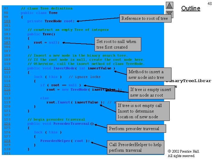 Outline 48 97 // class Tree definition 98 public class Tree 99 { Reference
