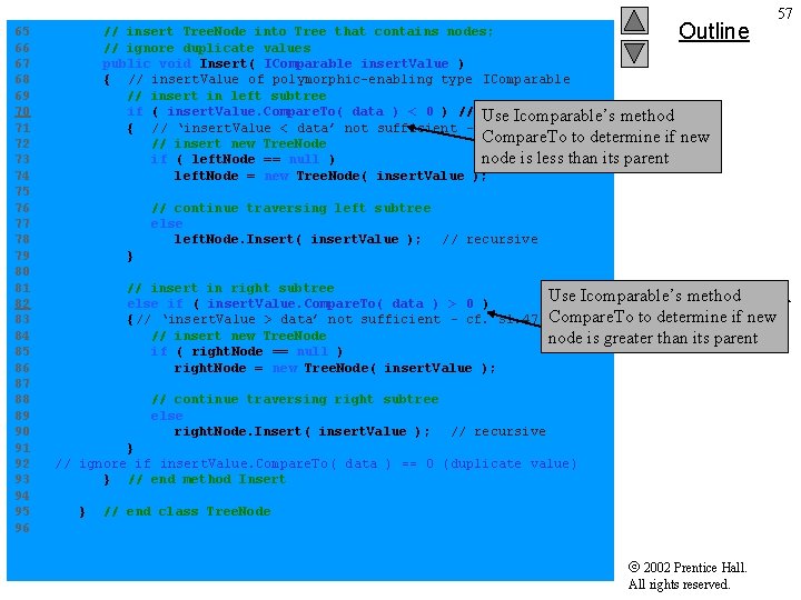 Outline 57 65 // insert Tree. Node into Tree that contains nodes; 66 //