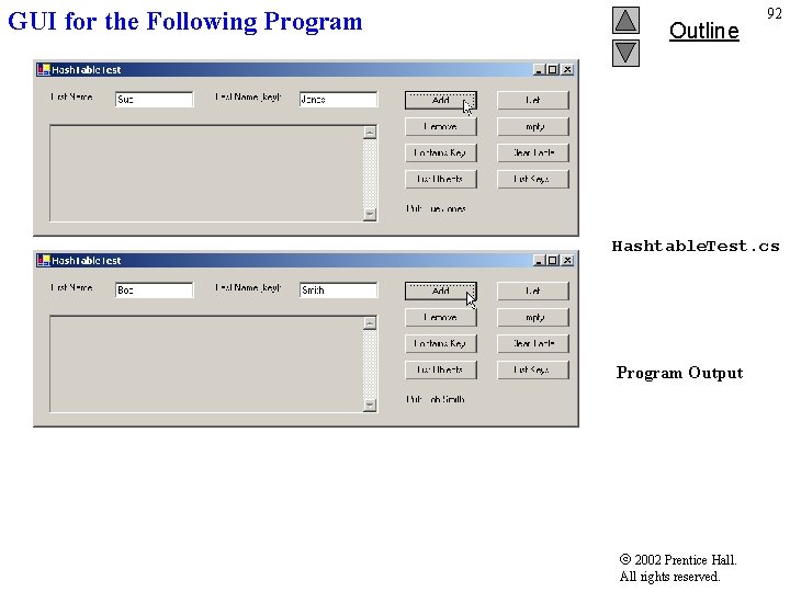 GUI for the Following Program Outline 92 Hashtable. Test. cs Program Output 2002 Prentice