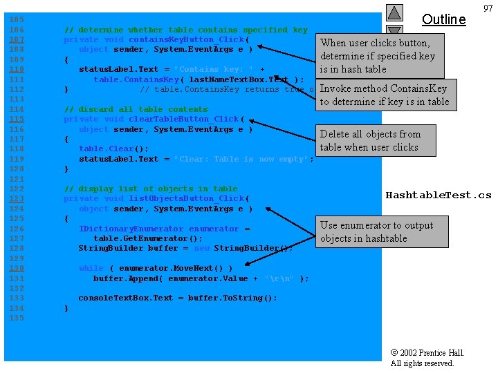 Outline 97 105 106 // determine whether table contains specified key 107 private void