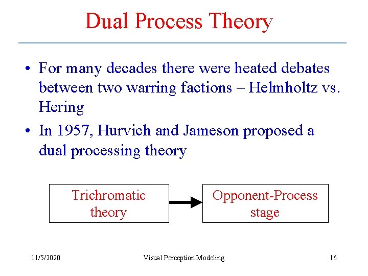 Dual Process Theory • For many decades there were heated debates between two warring