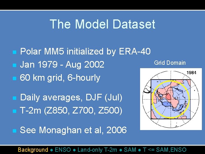 The Model Dataset n n n Polar MM 5 initialized by ERA-40 Jan 1979