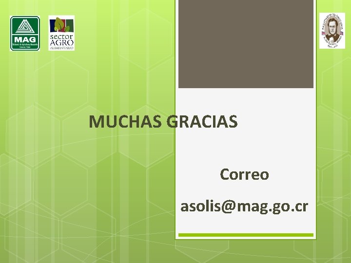 MUCHAS GRACIAS Correo asolis@mag. go. cr 