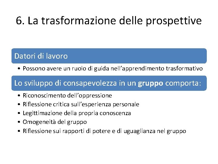 6. La trasformazione delle prospettive Datori di lavoro • Possono avere un ruolo di 6. La trasformazione delle prospettive Datori di lavoro • Possono avere un ruolo di