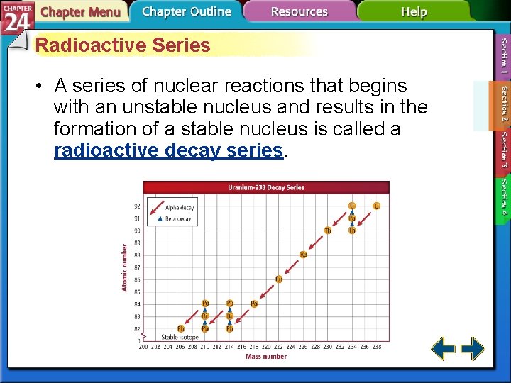 Radioactive Series • A series of nuclear reactions that begins with an unstable nucleus