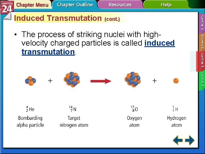 Induced Transmutation (cont. ) • The process of striking nuclei with highvelocity charged particles