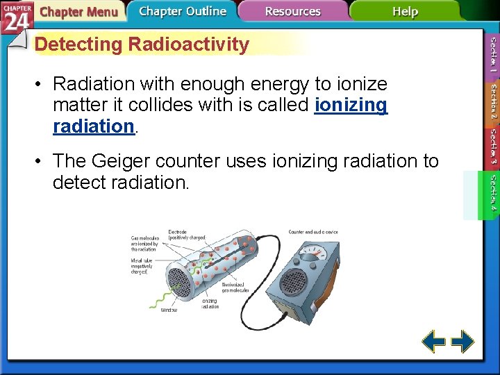 Detecting Radioactivity • Radiation with enough energy to ionize matter it collides with is