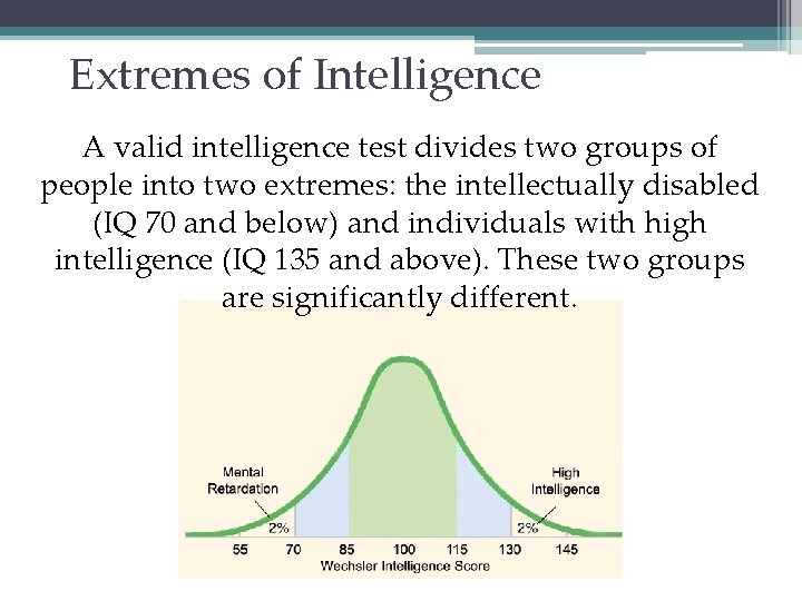 Extremes of Intelligence A valid intelligence test divides two groups of people into two