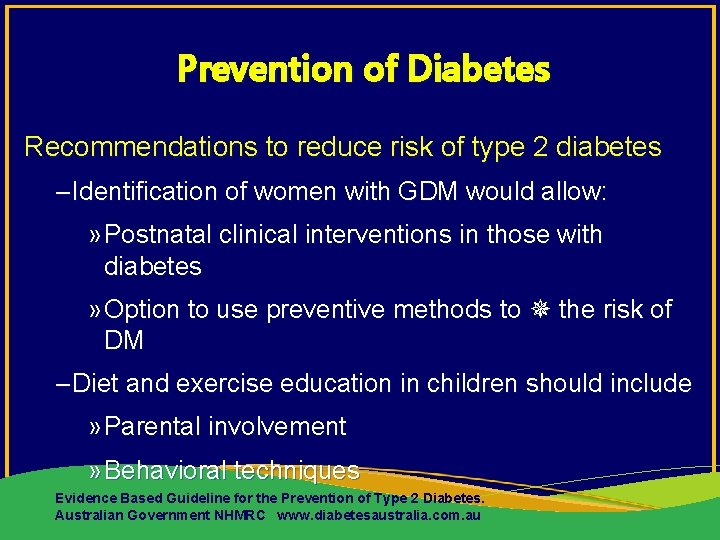 Prevention of Diabetes Recommendations to reduce risk of type 2 diabetes – Identification of