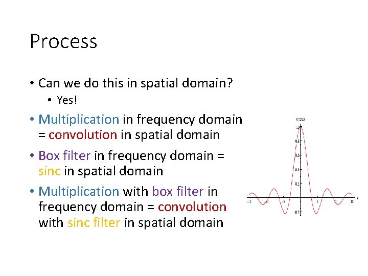 Process • Can we do this in spatial domain? • Yes! • Multiplication in