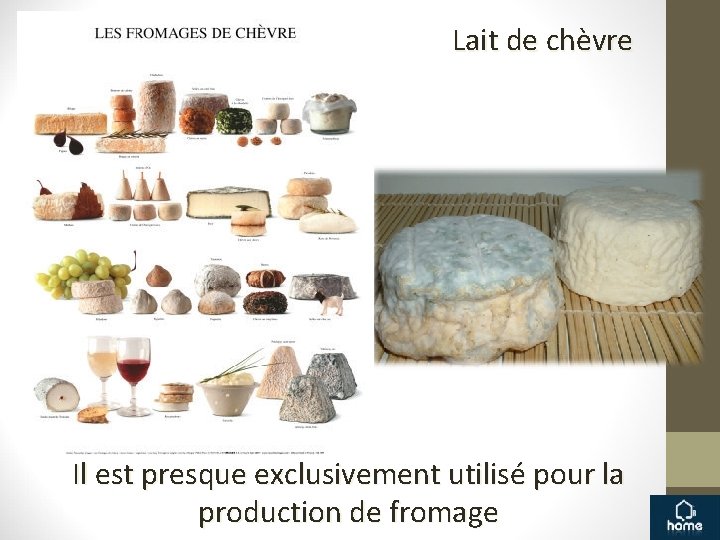 Lait de chèvre Il est presque exclusivement utilisé pour la production de fromage 