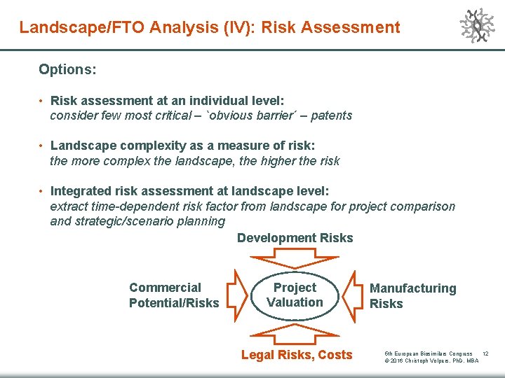 Landscape/FTO Analysis (IV): Risk Assessment Options: • Risk assessment at an individual level: consider