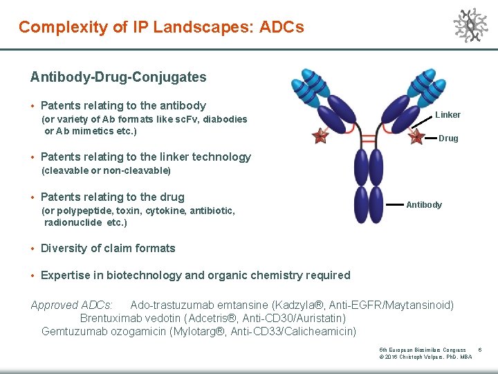 Complexity of IP Landscapes: ADCs Antibody-Drug-Conjugates • Patents relating to the antibody (or variety