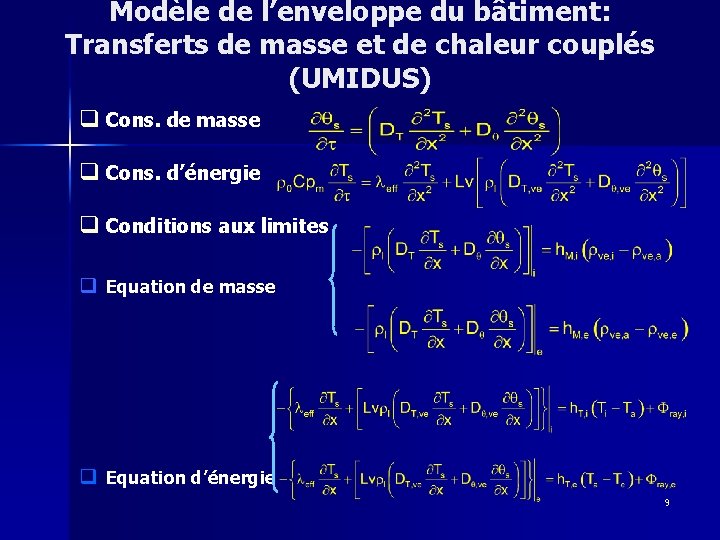 Modèle de l’enveloppe du bâtiment: Transferts de masse et de chaleur couplés (UMIDUS) q