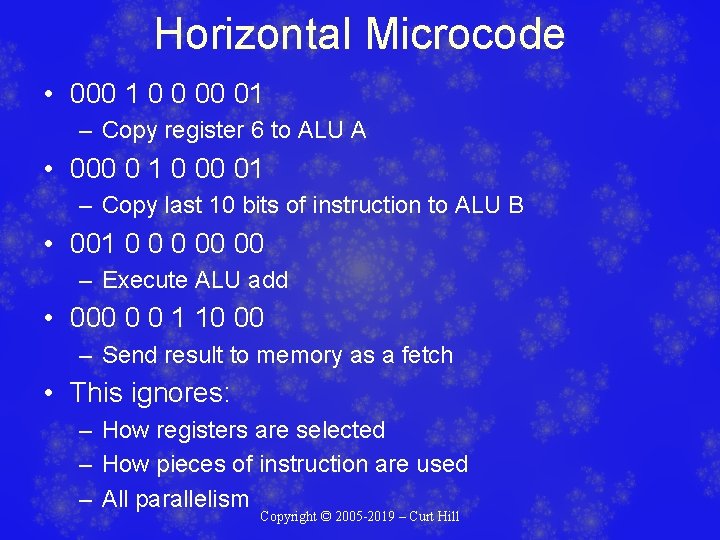 Horizontal Microcode • 000 1 0 0 00 01 – Copy register 6 to Horizontal Microcode • 000 1 0 0 00 01 – Copy register 6 to