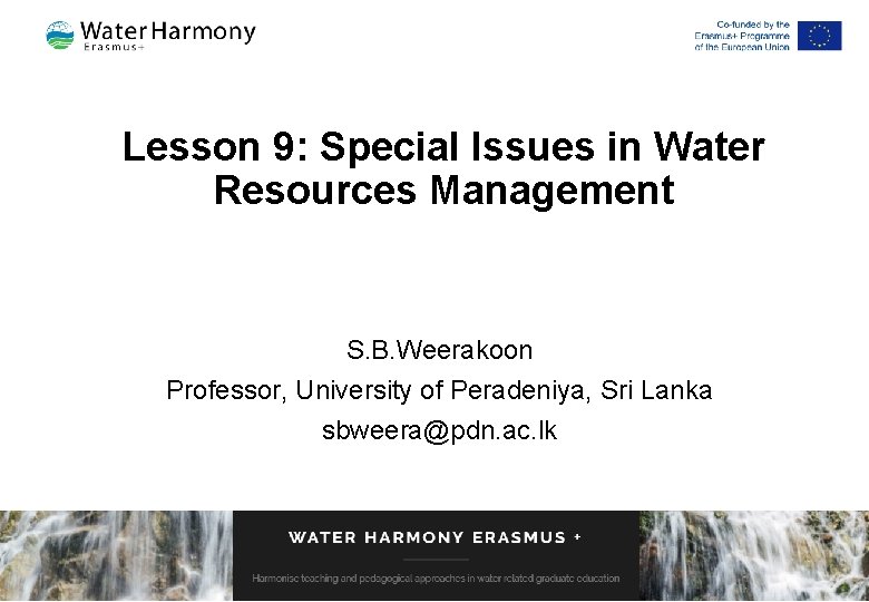 Lesson 9 Special Issues in Water Resources Management