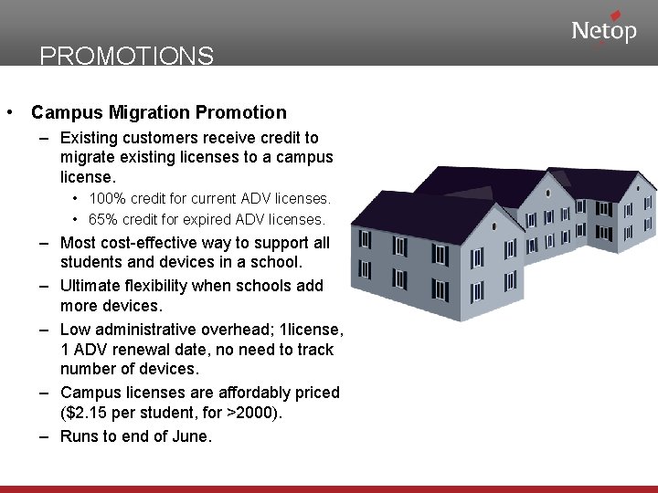 PROMOTIONS • Campus Migration Promotion – Existing customers receive credit to migrate existing licenses