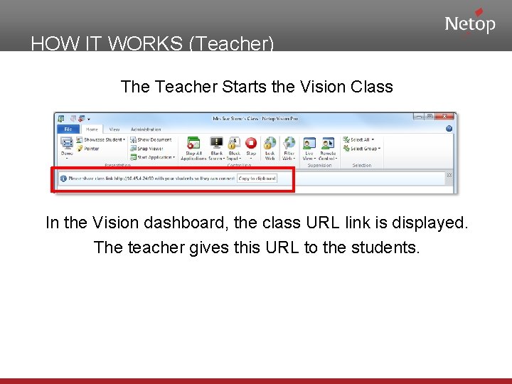 HOW IT WORKS (Teacher) The Teacher Starts the Vision Class In the Vision dashboard,