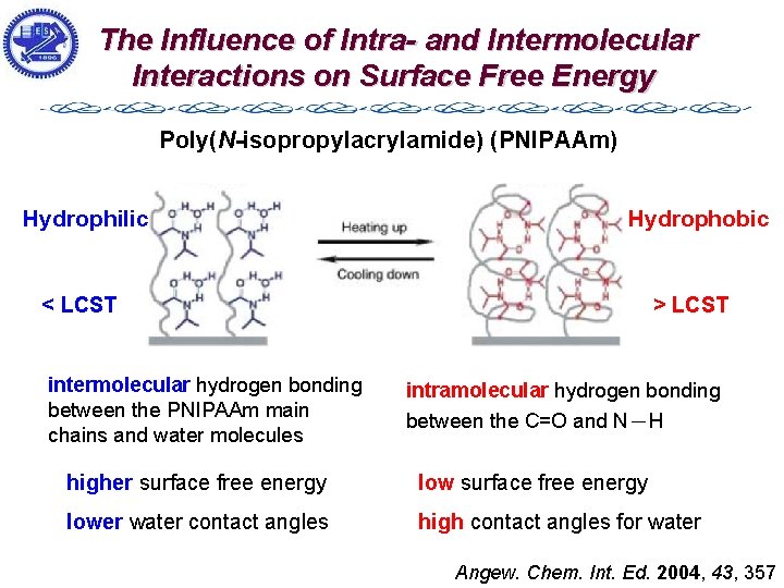 The Influence of Intra- and Intermolecular Interactions on Surface Free Energy Poly(N-isopropylacrylamide) (PNIPAAm) Hydrophilic