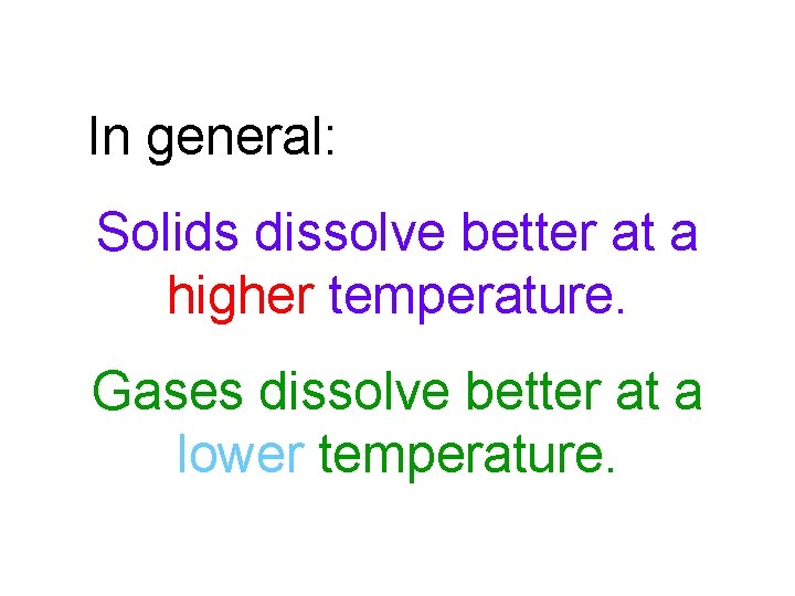 In general: Solids dissolve better at a higher temperature. Gases dissolve better at a