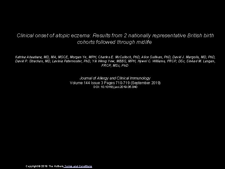 Clinical onset of atopic eczema: Results from 2 nationally representative British birth cohorts followed