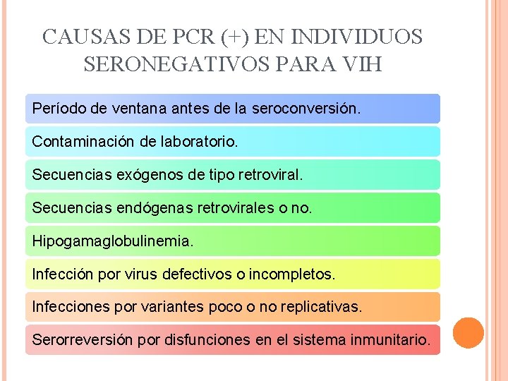 CAUSAS DE PCR (+) EN INDIVIDUOS SERONEGATIVOS PARA VIH Período de ventana antes de