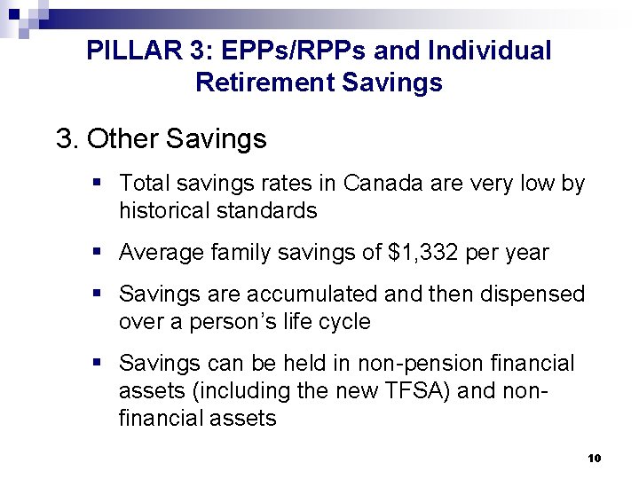 PILLAR 3: EPPs/RPPs and Individual Retirement Savings 3. Other Savings § Total savings rates