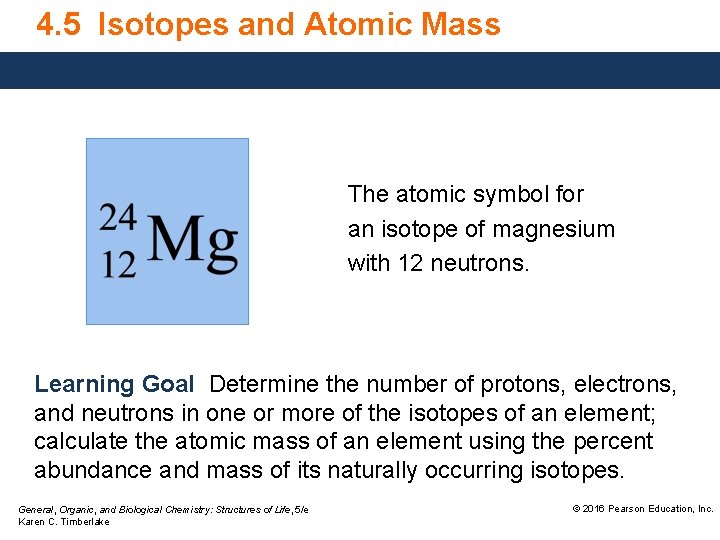 4. 5 Isotopes and Atomic Mass The atomic symbol for an isotope of magnesium