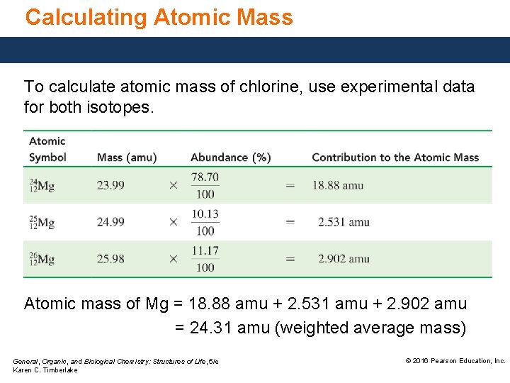 Calculating Atomic Mass To calculate atomic mass of chlorine, use experimental data for both
