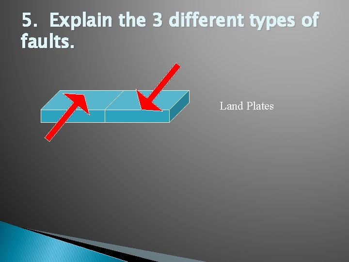 5. Explain the 3 different types of faults. Land Plates 