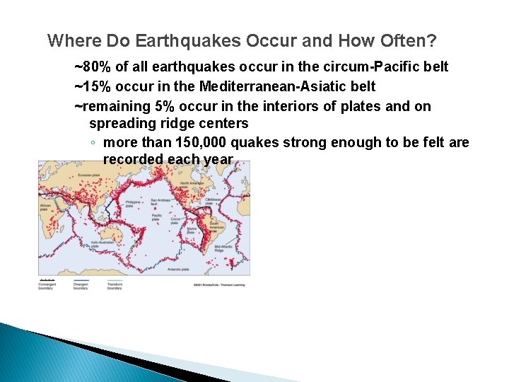 Where Do Earthquakes Occur and How Often? ~80% of all earthquakes occur in the