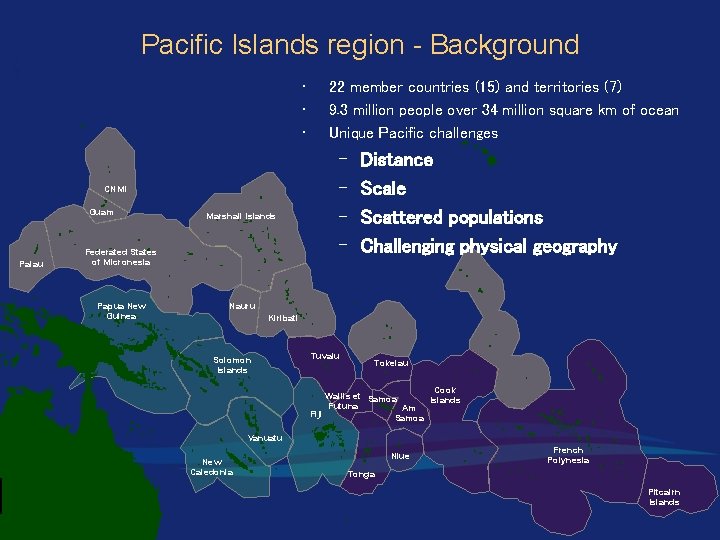 Pacific Islands region - Background • • • CNMI Guam Palau Marshall Islands Federated