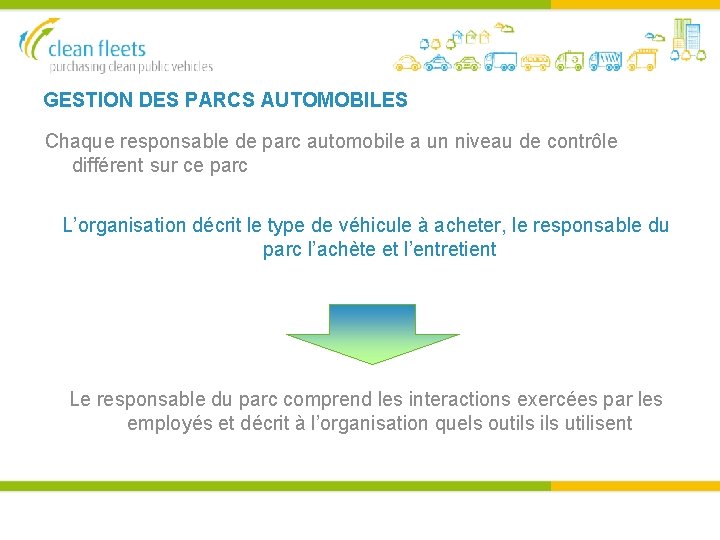 GESTION DES PARCS AUTOMOBILES Chaque responsable de parc automobile a un niveau de contrôle