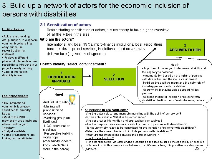 3. Build up a network of actors for the economic inclusion of persons with