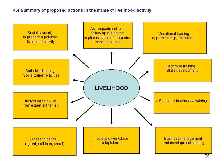 4. 4 Summary of proposed actions in the frame of livelihood activity Social support,